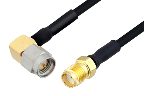 SMA Male Right Angle to SMA Female Cable 12 Inch Length Using PE-SR405FLJ Coax