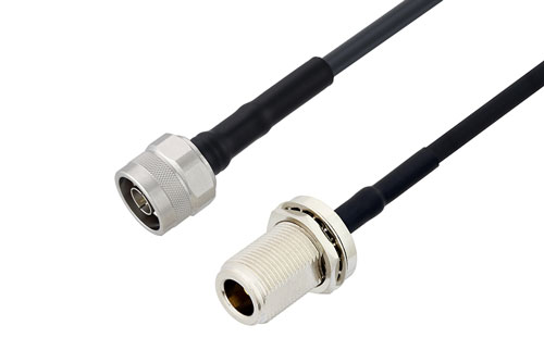 N Male to N Female Bulkhead Low Loss Cable 12 Inch Length Using LMR-240 Coax