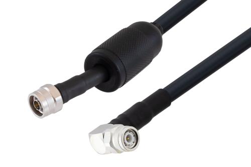 Waterproof IP68 N Male (Plug) to TNC Male (Plug) Right Angle Low Loss Cable Using LMR-400 Coax with Times Microwave Components