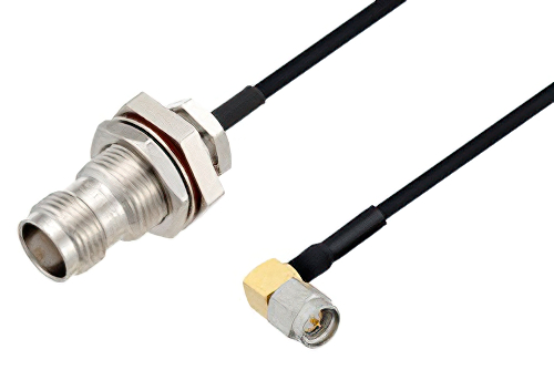 TNC Female Bulkhead to SMA Male Right Angle Cable 60 Inch Using PE-SR405FLJ Coax