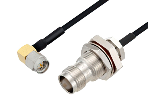 SMA Male Right Angle to TNC Female Bulkhead Cable 50 cm Length Using PE-SR405FLJ Coax with HeatShrink