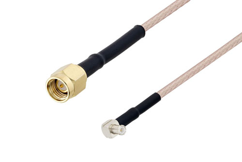SMA Male to MCX Plug Right Angle Cable Using RG316 Coax with HeatShrink, LF Solder