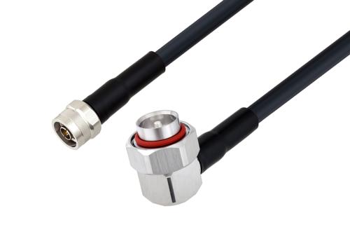 N Male to 7/16 DIN Male Right Angle Low Loss Cable Using LMR-400 Coax with HeatShrink, LF Solder