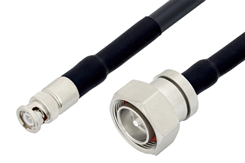BNC Male to 7/16 DIN Male Low Loss Cable 100 cm Length Using LMR-400-DB Coax with HeatShrink, LF Solder