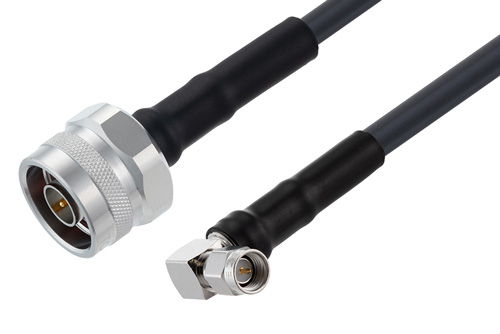 N Male to SMA Male Right Angle Cable 60 Inch Length Using LMR-240-UF Coax , LF Solder