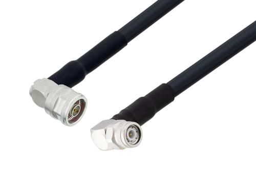 N Male Right Angle to TNC Male Right Angle Low Loss Cable Using LMR-400 Coax with HeatShrink and 180 Deg. Clock