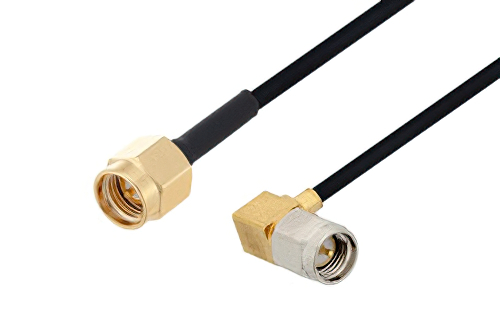 SMA Male to SMA Male Right Angle Cable 36 Inch Length Using PE-SR405FLJ Coax