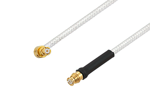 SMP Female Right Angle to Push-On SMP Female Cable 150 cm Length Using PE-SR405FL Coax