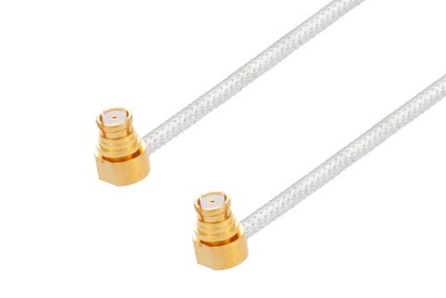 Rounded Body SMP Female Right Angle to SMP Female Right Angle Cable 6 Inch Length Using PE-SR047FL Coax