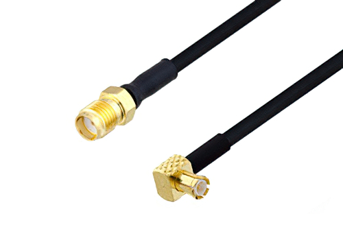 SMA Female to MCX Plug Right Angle Cable 200 cm Length Using PE-SR405FLJ Coax
