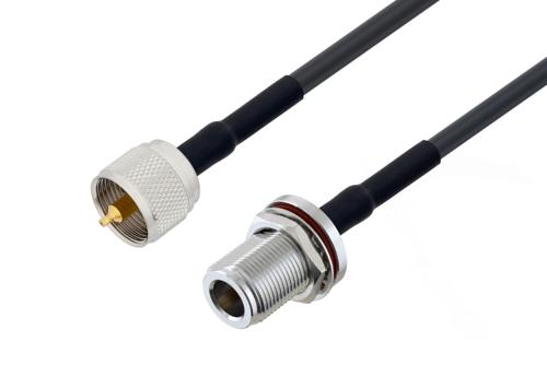 UHF Male to N Female Bulkhead Low Loss Cable Using LMR-195 Coax with HeatShrink
