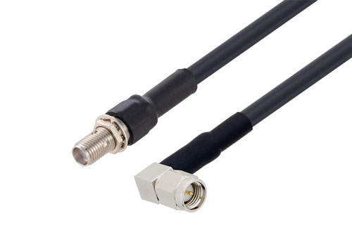 SMA Female Bulkhead to SMA Male Right Angle Low Loss Cable Using LMR-195 Coax with HeatShrink