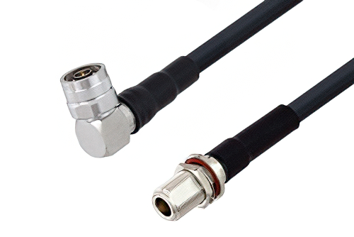 N Male Right Angle to N Female Bulkhead Cable 36 Inch Length Using LMR-400 Coax