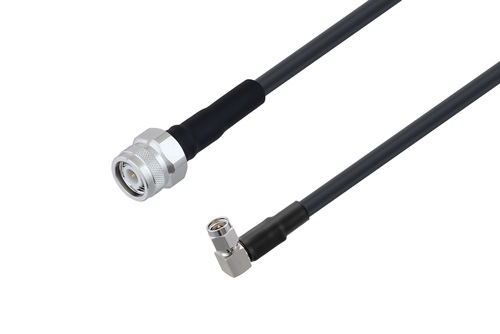 TNC Male to SMA Male Right Angle Low Loss Cable Using LMR-240-UF Coax with Times Microwave Components