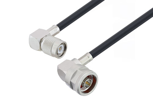 N Male Right Angle to TNC Male Right Angle Low Loss Cable Using LMR-240-DB Coax with 180 Deg. Clock
