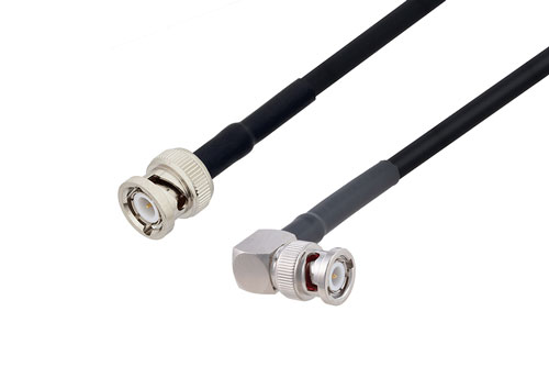 BNC Male to BNC Male Right Angle Low Loss Cable Using LMR-240-DB Coax with HeatShrink