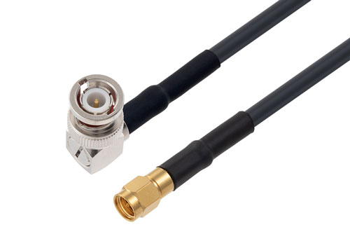BNC Male Right Angle to SMA Male Low Loss Cable Using LMR-200 Coax with HeatShrink