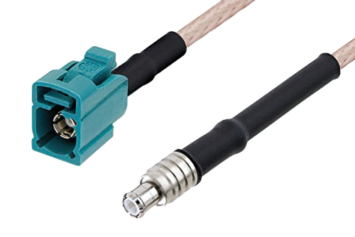 Water Blue FAKRA Jack to MCX Plug Cable Using RG316 Coax with HeatShrink