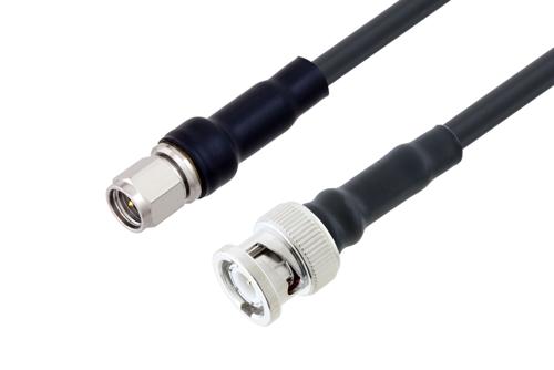 SMA Male to BNC Male Low Loss Cable Using LMR-200-UF Coax with Times Microwave Components with HeatShrink, LF Solder