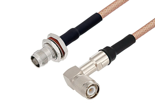 TNC Female Bulkhead to TNC Male Right Angle Cable Using PE-P195 Coax with HeatShrink