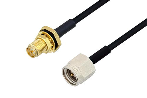 Reverse Polarity SMA Female Bulkhead to SMA Male Cable 100 cm Length Using PE-SR405FLJ Coax