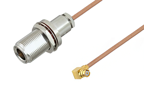N Female Bulkhead to SMP Female Right Angle Cable 36 Inch Length Using RG178 Coax