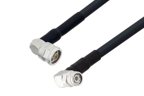N Male Right Angle to TNC Male Right Angle Low Loss Cable Using LMR-400-UF Coax with HeatShrink