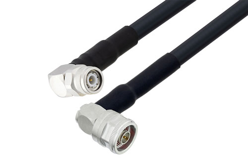 N Male Right Angle to TNC Male Right Angle Low Loss Cable Using LMR-400-UF Coax with 180 Deg. Clock