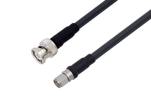 BNC Male to SMA Male Low Loss Cable Using LMR-240-UF Coax With Times Microwave Components with HeatShrink