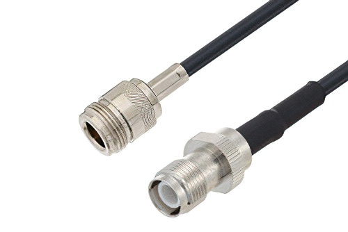 N Female to Reverse Polarity TNC Female Cable 12 Inch Length Using LMR-195 Coax , LF Solder