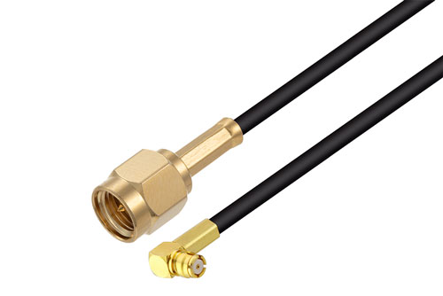 Push-On SMP Female Right Angle to SMA Male Cable Using LMR-100 Coax