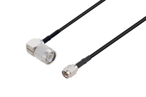 TNC Male Right Angle to SMA Male Low Loss Cable Using LMR-100 Coax with HeatShrink