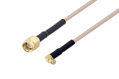 SMA Male to Push-On SMP Female Right Angle Cable Using RG316 Coax with HeatShrink, LF Solder