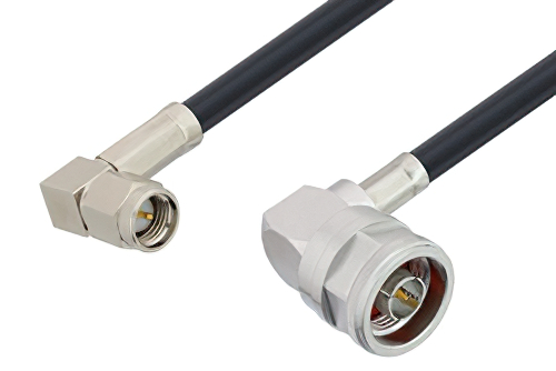 SMA Male Right Angle to N Male Right Angle Cable 36 Inch Length Using LMR-195-FR Coax