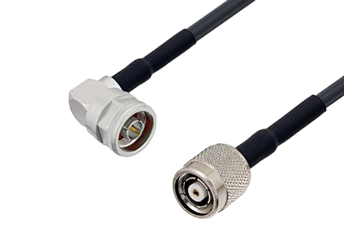 N Male Right Angle to Reverse Polarity TNC Male Cable 12 Inch Length Using LMR-240-UF Coax with HeatShrink