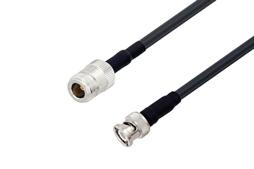 N Female to BNC Male Cable 100 cm Length Using LMR-240 Coax with HeatShrink