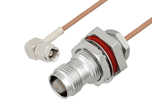 SMC Plug Right Angle to TNC Female Bulkhead Cable 12 Inch Length Using RG178 Coax