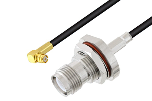 Push-On SMP Female Right Angle to Reverse Polarity TNC Female Bulkhead Cable 12 Inch Length Using LMR-100 Coax