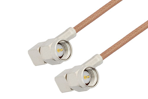 SMA Male Right Angle to SMA Male Right Angle Cable 6 Inch Length Using RG178 Coax with 180 Deg. Clock, LF Solder