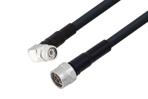 TNC Male Right Angle to N Male Low Loss Cable Using LMR-400-UF Coax With Times Microwave Components with HeatShrink