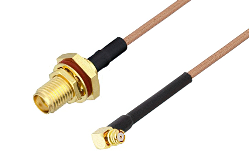 SMA Female Bulkhead to SMP Female Right Angle Cable 12 Inch Length Using RG178 Coax with HeatShrink
