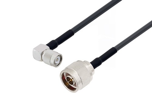 TNC Male Right Angle to N Male Low Loss Cable Using LMR-240-UF Coax with HeatShrink