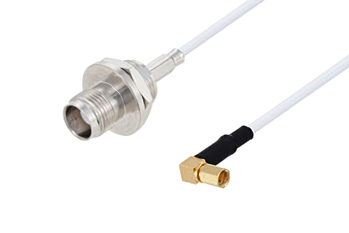 TNC Female Bulkhead to SSMC Plug Right Angle Cable 50 cm Length Using RG188 Coax