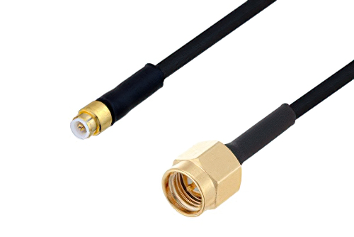 Snap-On MMBX Plug to SMA Male Cable 100 cm Length Using PE-SR405FLJ Coax with HeatShrink