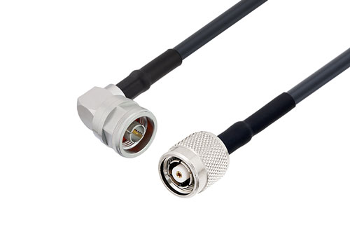 Reverse Polarity TNC Male to N Male Right Angle Cable Using LMR-195 Coax with HeatShrink
