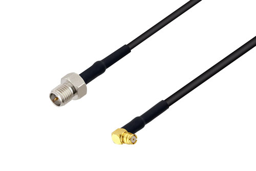 Reverse Polarity SMA Jack to Push-On SMP Female Right Angle Low Loss Cable Using LMR-100 Coax with HeatShrink