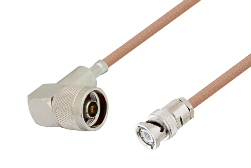 N Male Right Angle to BNC Male Cable 36 Inch Length Using RG400 Coax