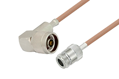 N Male Right Angle to N Female Cable 24 Inch Length Using RG400 Coax