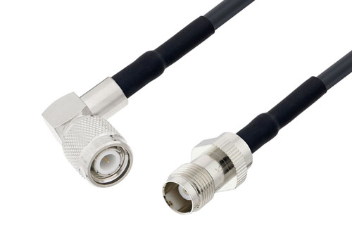 TNC Male Right Angle to TNC Female Cable 100 cm Length Using LMR-195 Coax with HeatShrink, LF Solder