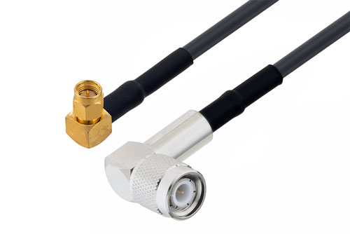 TNC Male Right Angle to SMA Male Right Angle Low Loss Cable Using LMR-200 Coax with HeatShrink and 180 Deg. Clock